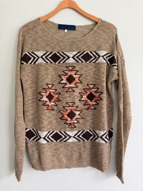 Francesca’s Collections Tan Metallic Aztec Sweater Size S